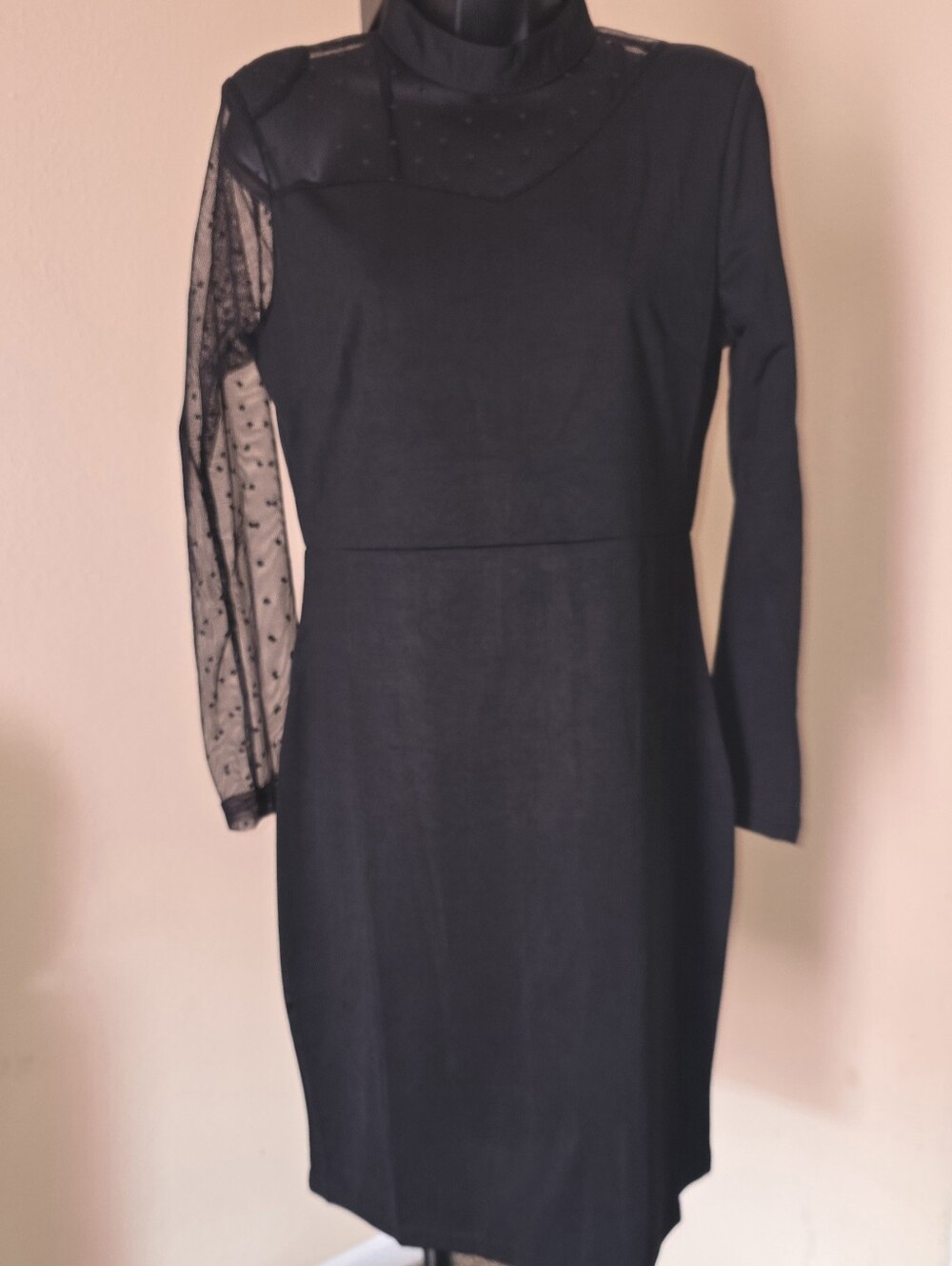 Elegant Black Sheer-Sleeve Midi Dress